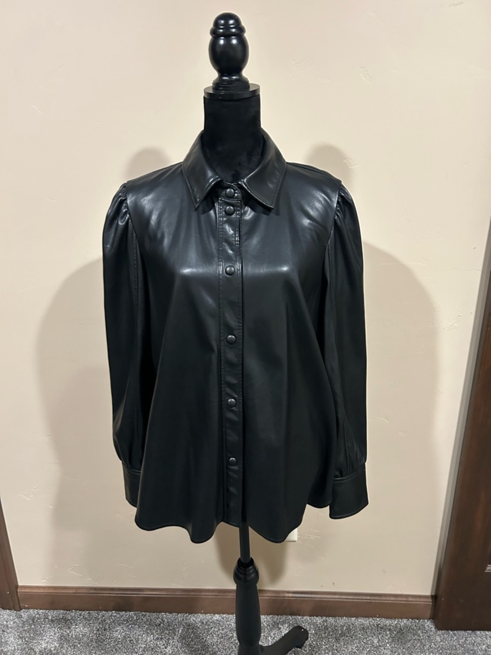 Faux Leather Button-Front Blouse